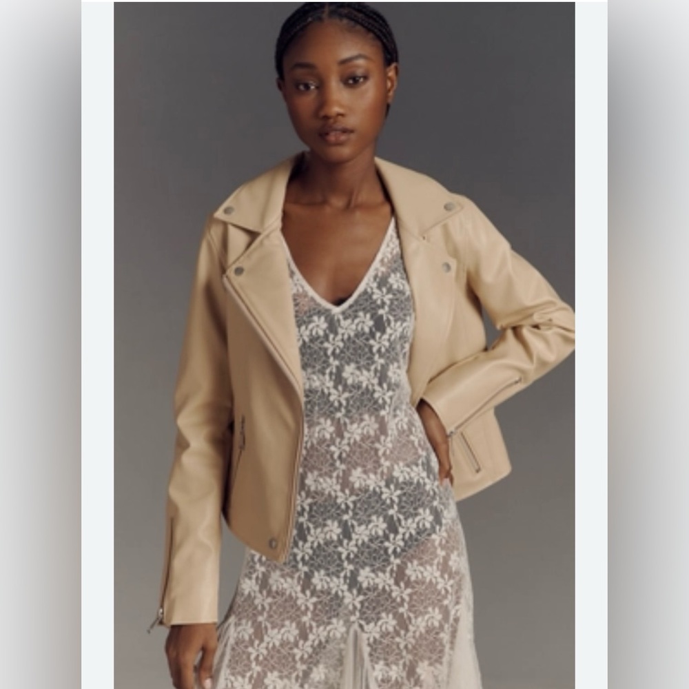 NWT Anthropologie The Saige Faux Leather
Moto Jacket sand tan size Large